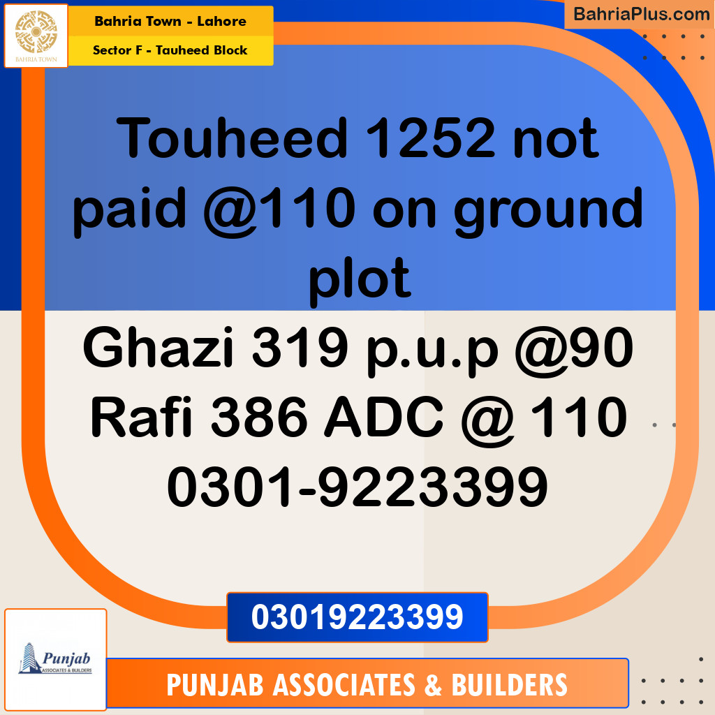 10 Marla Residential Plot for Sale in Sector F - Tauheed Block -  Bahria Town, Lahore - (BP-205775)