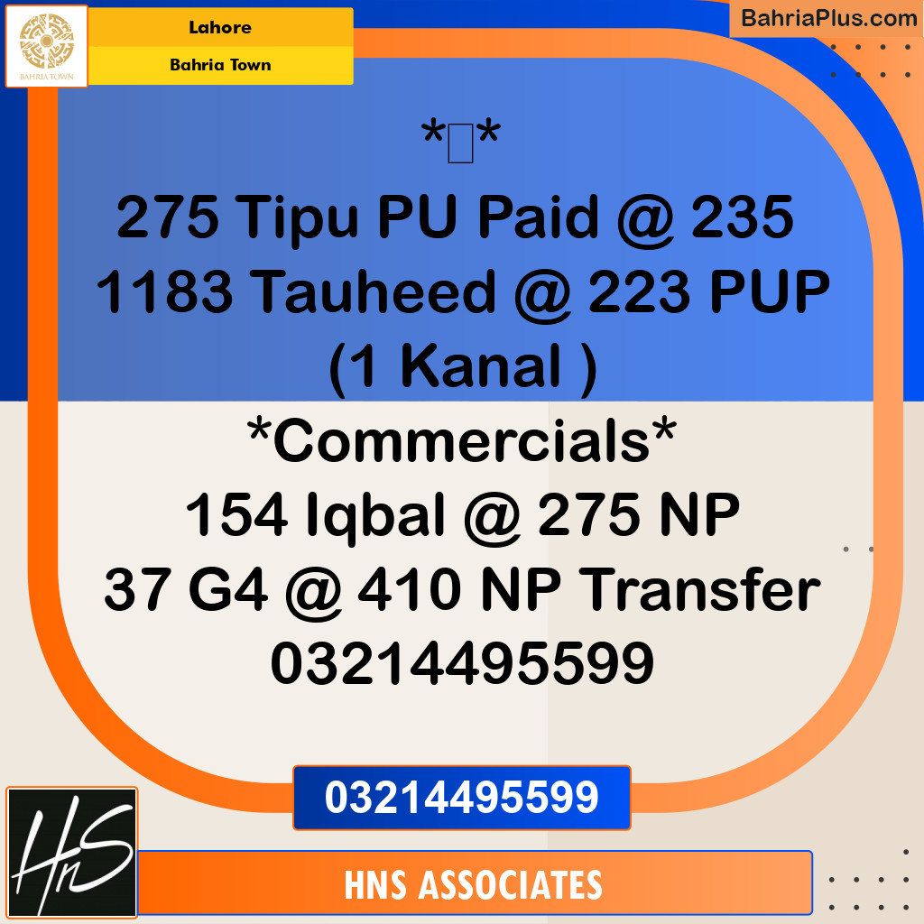 Residential Plot for Sale in Bahria Town, Lahore - (BP-205801)