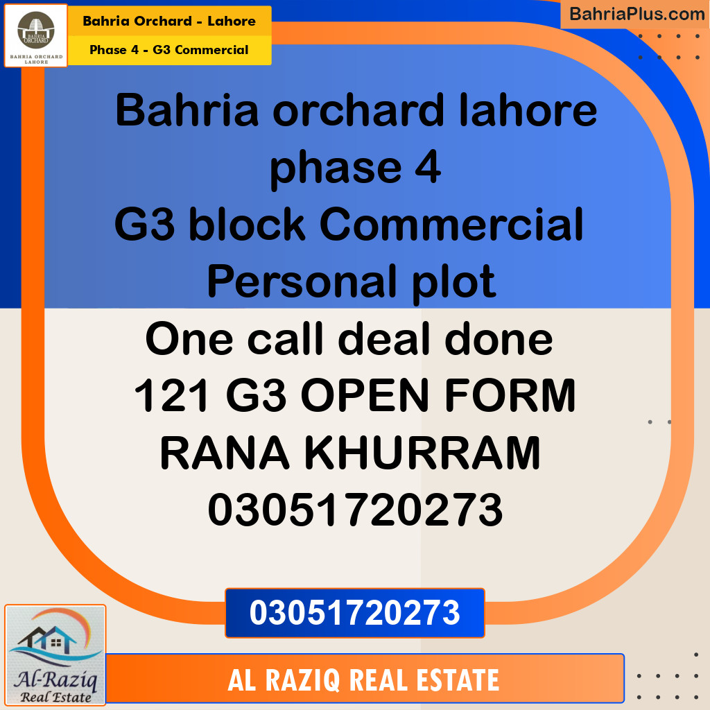 5 Marla Commercial Plot for Sale in Phase 4 - G3 Commercial -  Bahria Orchard, Lahore - (BP-205808)
