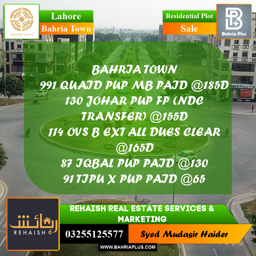 Residential Plot for Sale in Bahria Town, Lahore - (BP-205851)