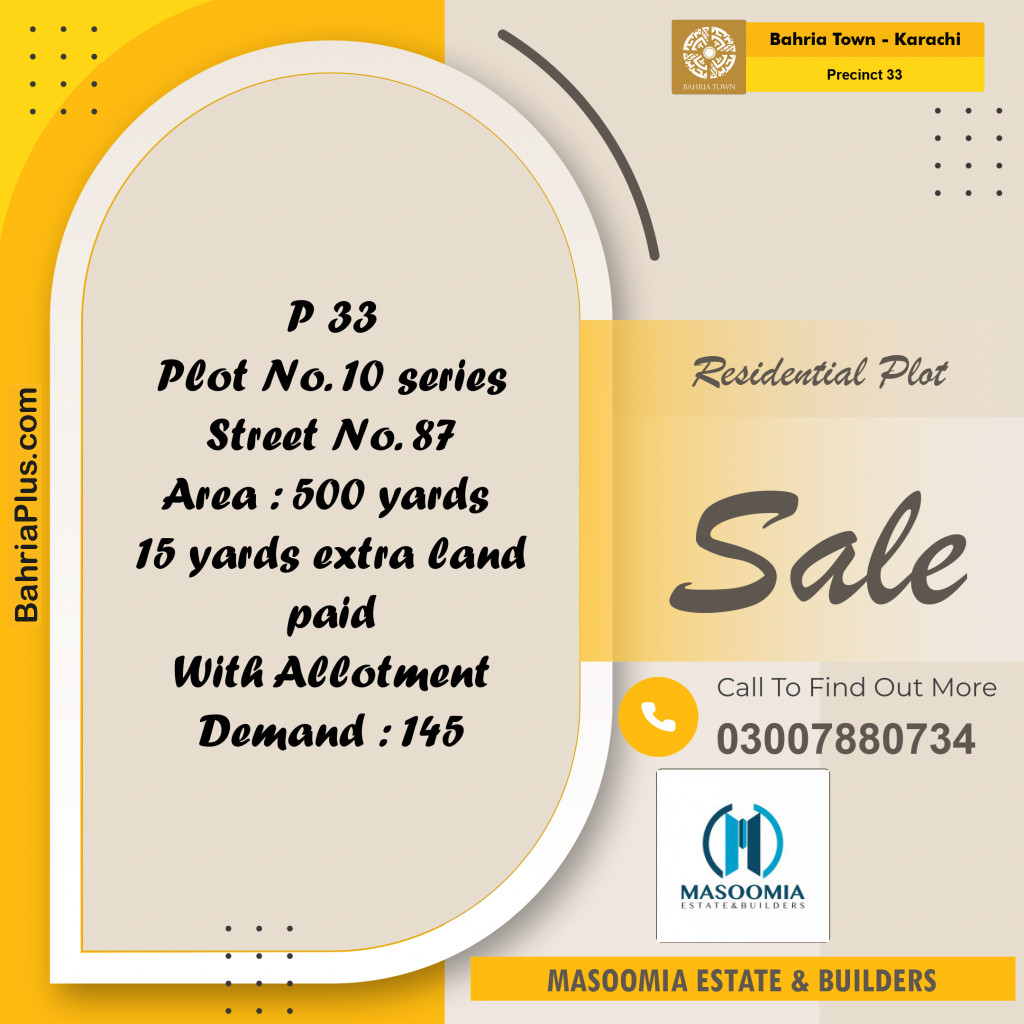 500 Sq. Yards Residential Plot for Sale in Precinct 33 -  Bahria Town, Karachi - (BP-205884)