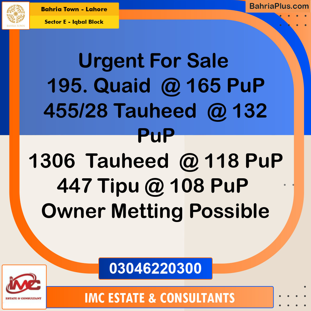 Residential Plot for Sale in Sector E - Iqbal Block -  Bahria Town, Lahore - (BP-205913)