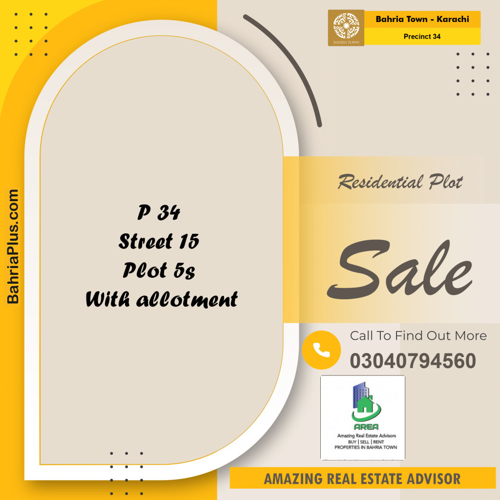 250 Sq. Yards Residential Plot for Sale in Precinct 34 -  Bahria Town, Karachi - (BP-205955)