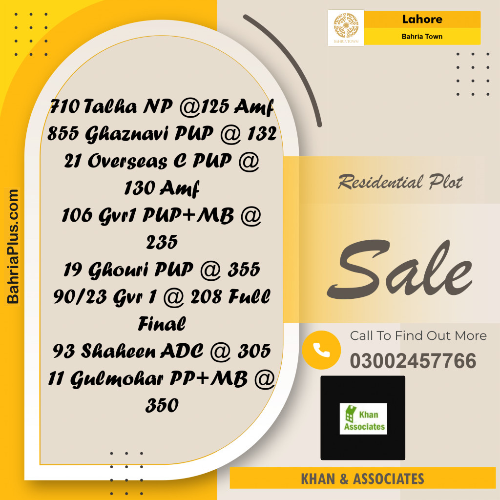 Residential Plot for Sale in Bahria Town, Lahore - (BP-205981)