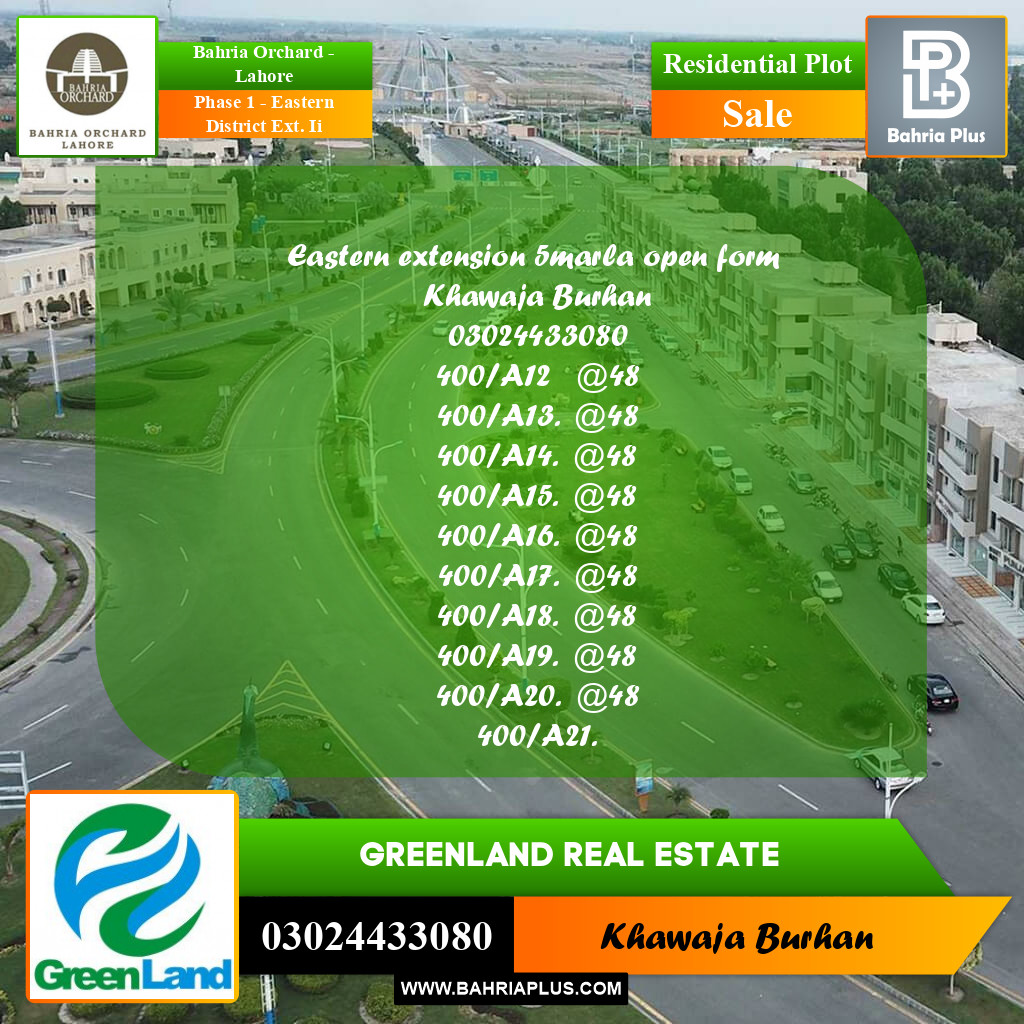 5 Marla Residential Plot for Sale in Phase 1 - Eastern District Ext. II -  Bahria Orchard, Lahore - (BP-205986)