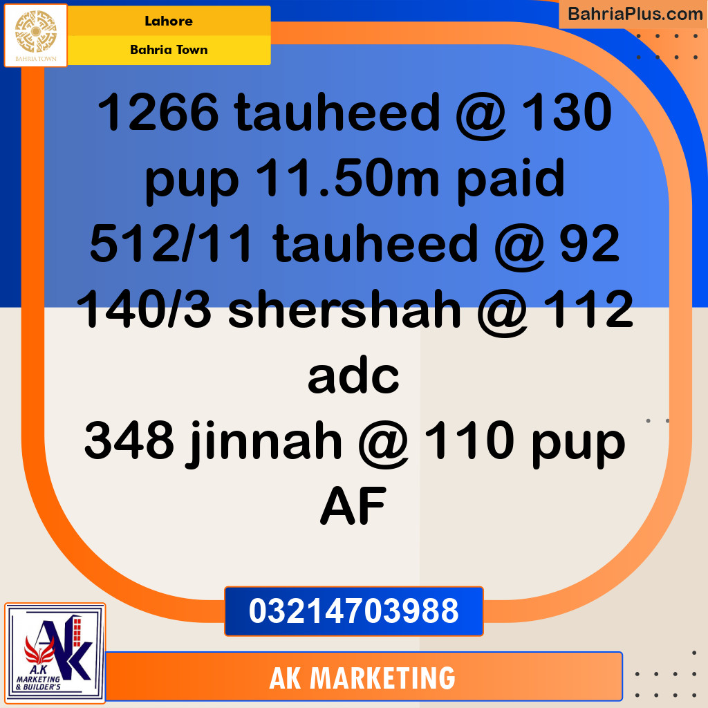 Residential Plot for Sale in Bahria Town, Lahore - (BP-205991)