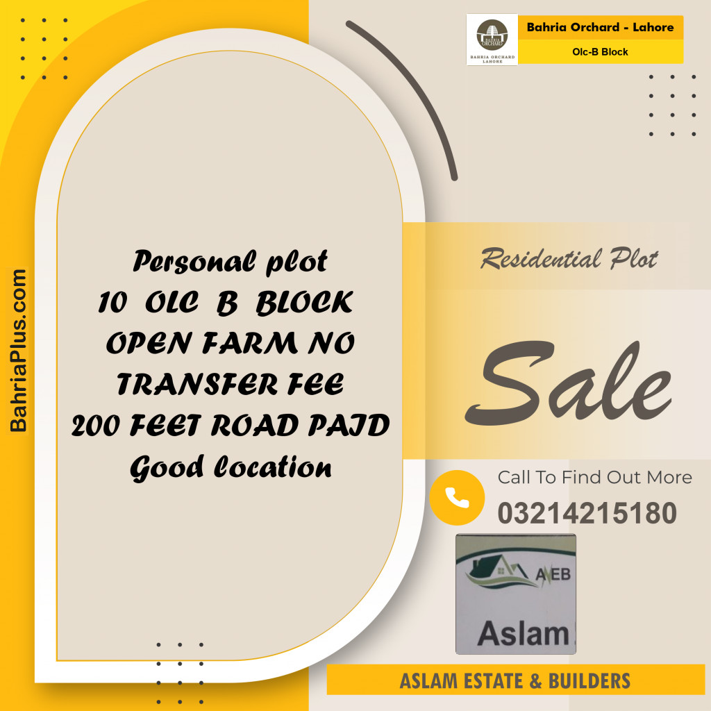 8 Marla Residential Plot for Sale in OLC-B Block -  Bahria Orchard, Lahore - (BP-205996)