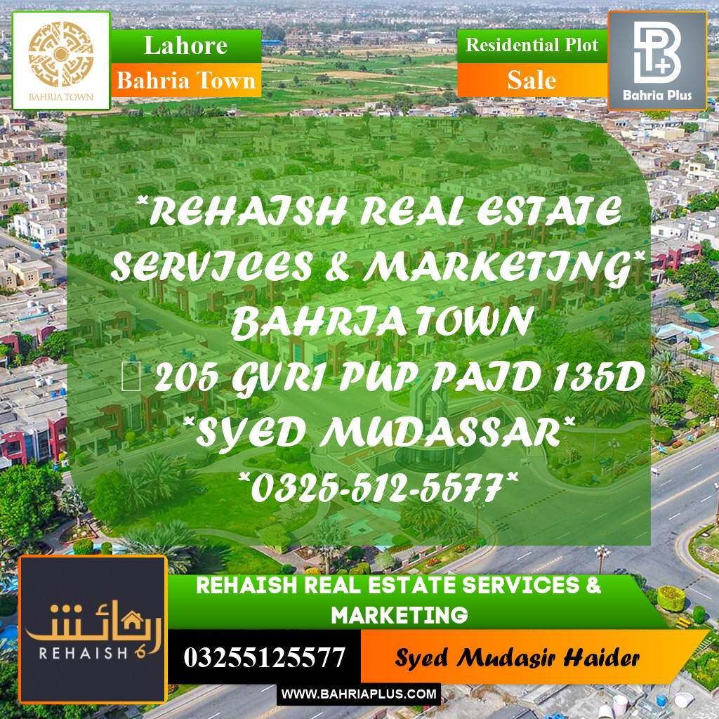 Residential Plot for Sale in Bahria Town, Lahore - (BP-206115)