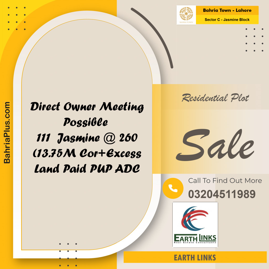 10 Marla Residential Plot for Sale in Sector C - Jasmine Block -  Bahria Town, Lahore - (BP-206127)