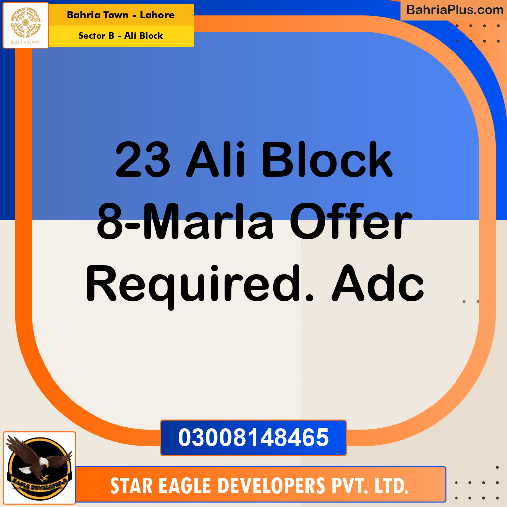 8 Marla Residential Plot for Sale in Sector B - Ali Block -  Bahria Town, Lahore - (BP-206167)