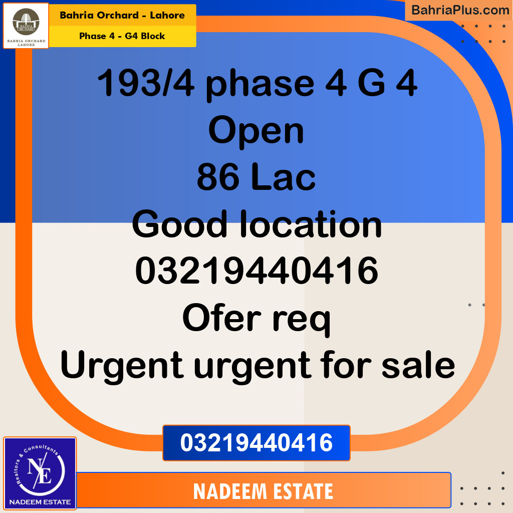 Residential Plot for Sale in Phase 4 - G4 Block -  Bahria Orchard, Lahore - (BP-206236)