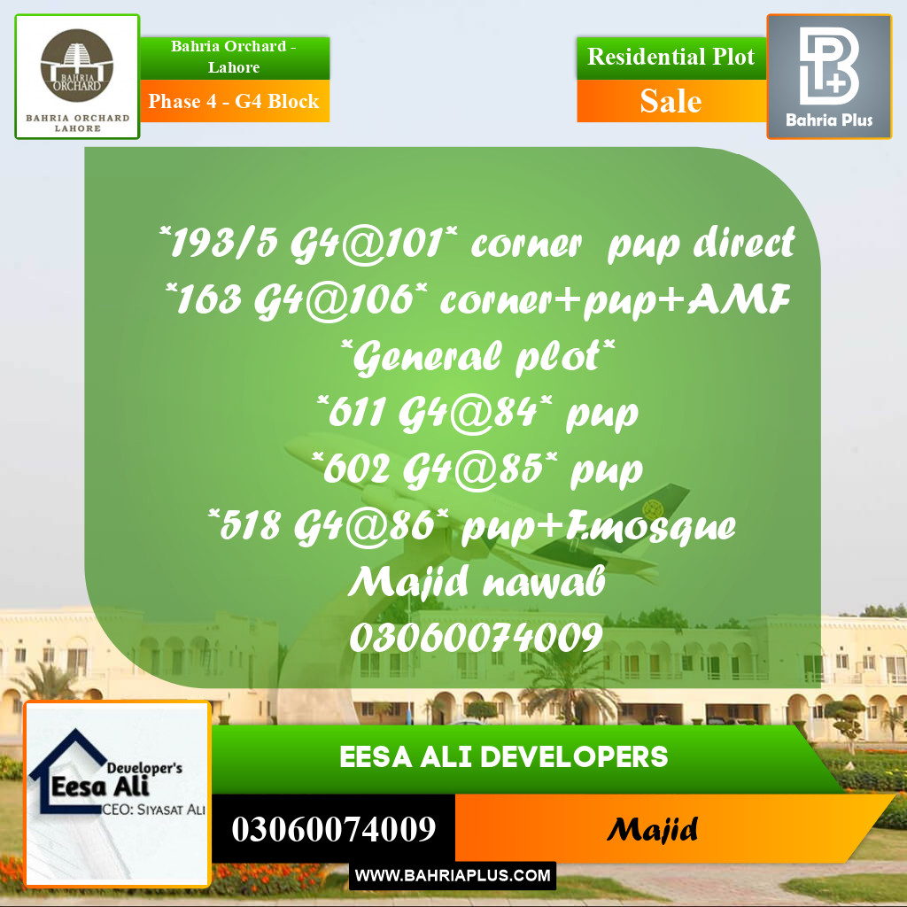 Residential Plot for Sale in Phase 4 - G4 Block -  Bahria Orchard, Lahore - (BP-206238)
