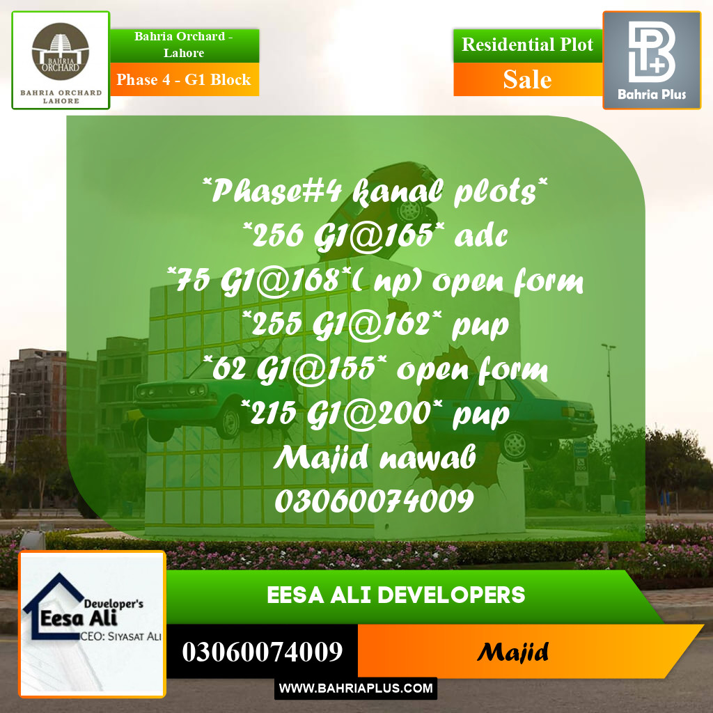 Residential Plot for Sale in Phase 4 - G1 Block -  Bahria Orchard, Lahore - (BP-206239)