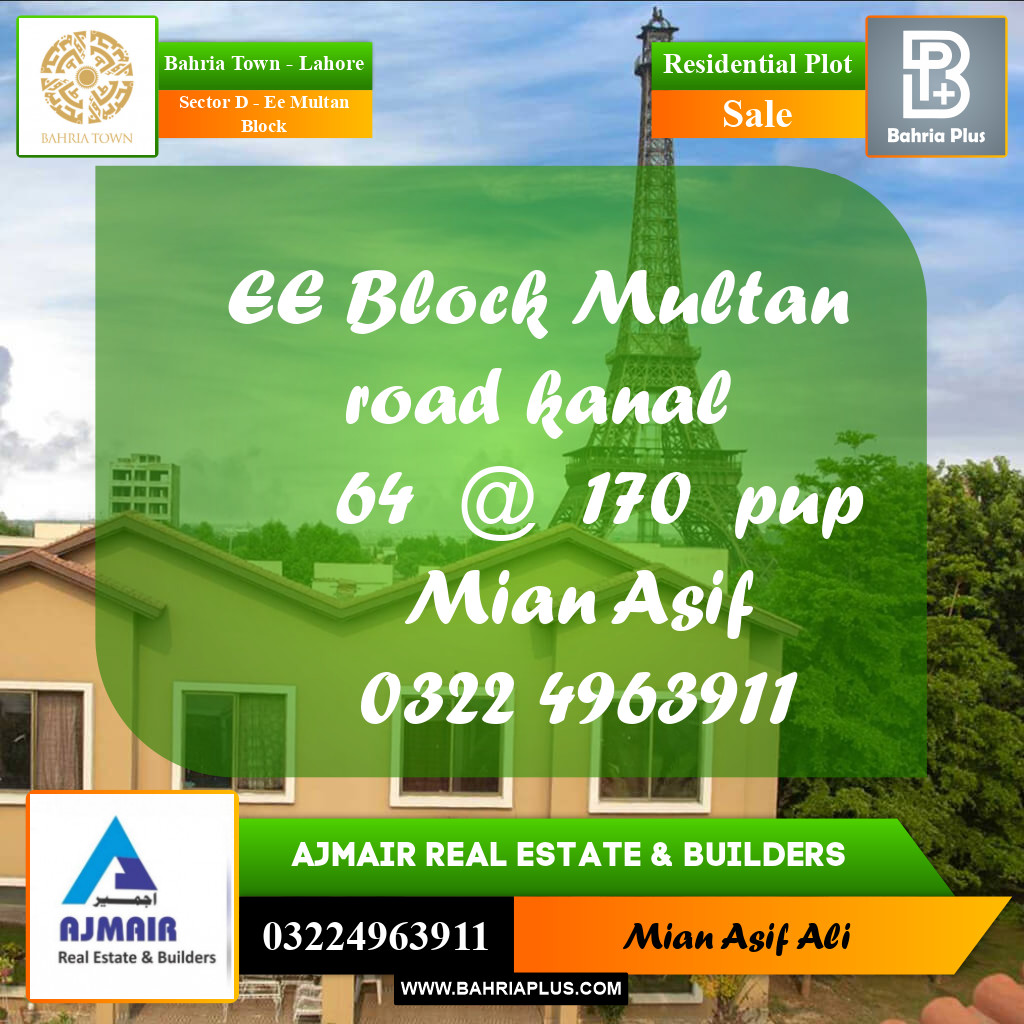 Residential Plot for Sale in Sector D - EE Multan Block -  Bahria Town, Lahore - (BP-206241)
