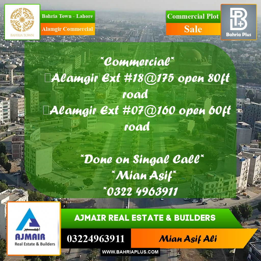 Commercial Plot for Sale in Alamgir Commercial -  Bahria Town, Lahore - (BP-206249)