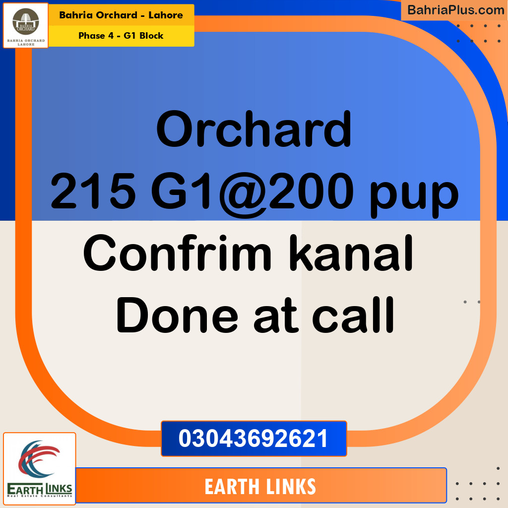 20 Marla Residential Plot for Sale in Phase 4 - G1 Block - Bahria Orchard, Lahore - (BP-206297)