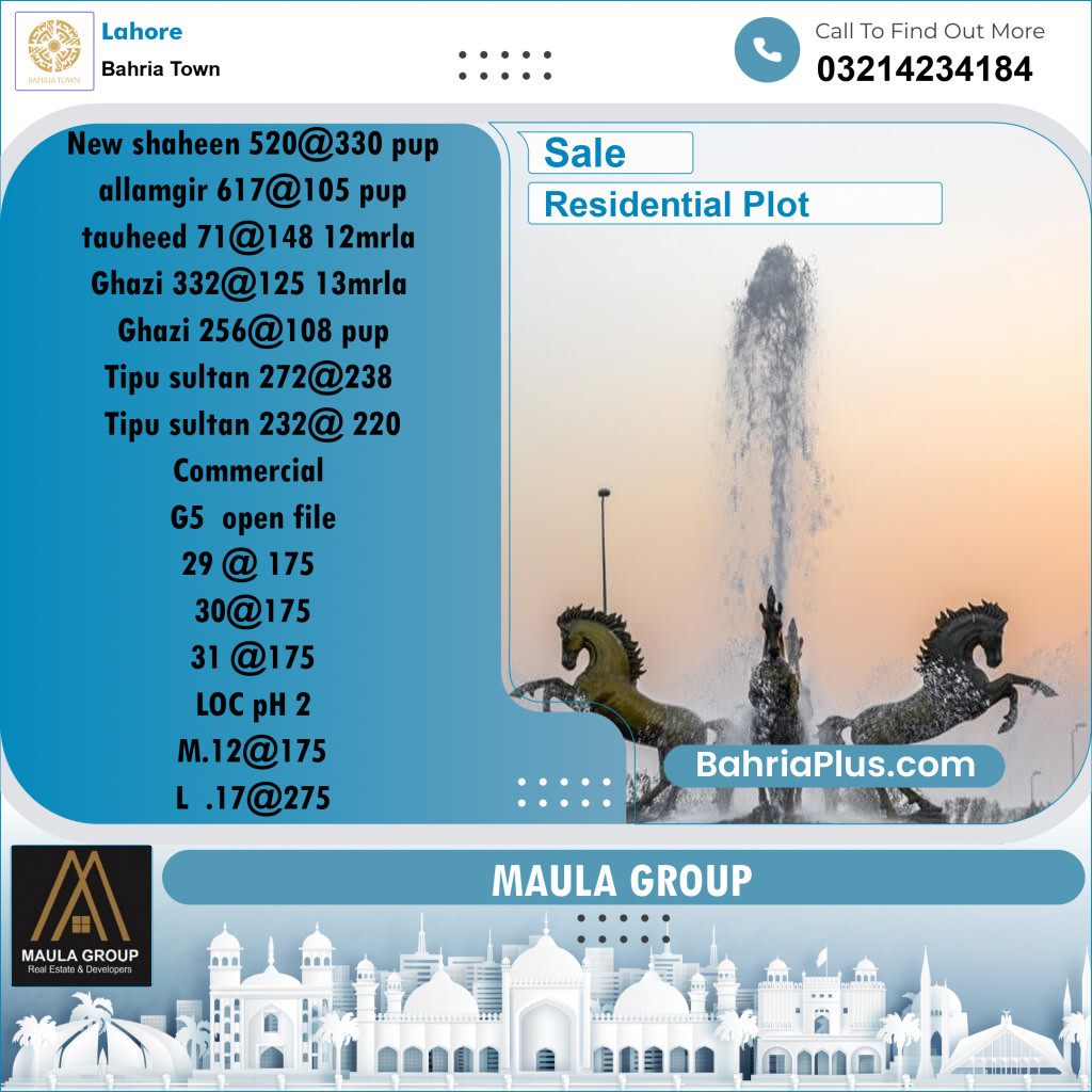 Residential Plot for Sale in Bahria Town, Lahore - (BP-206361)