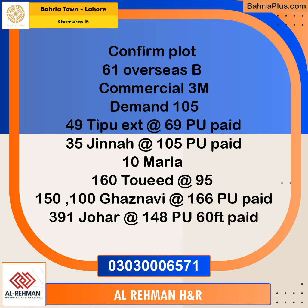 5 Marla Residential Plot for Sale in Overseas B -  Bahria Town, Lahore - (BP-206386)