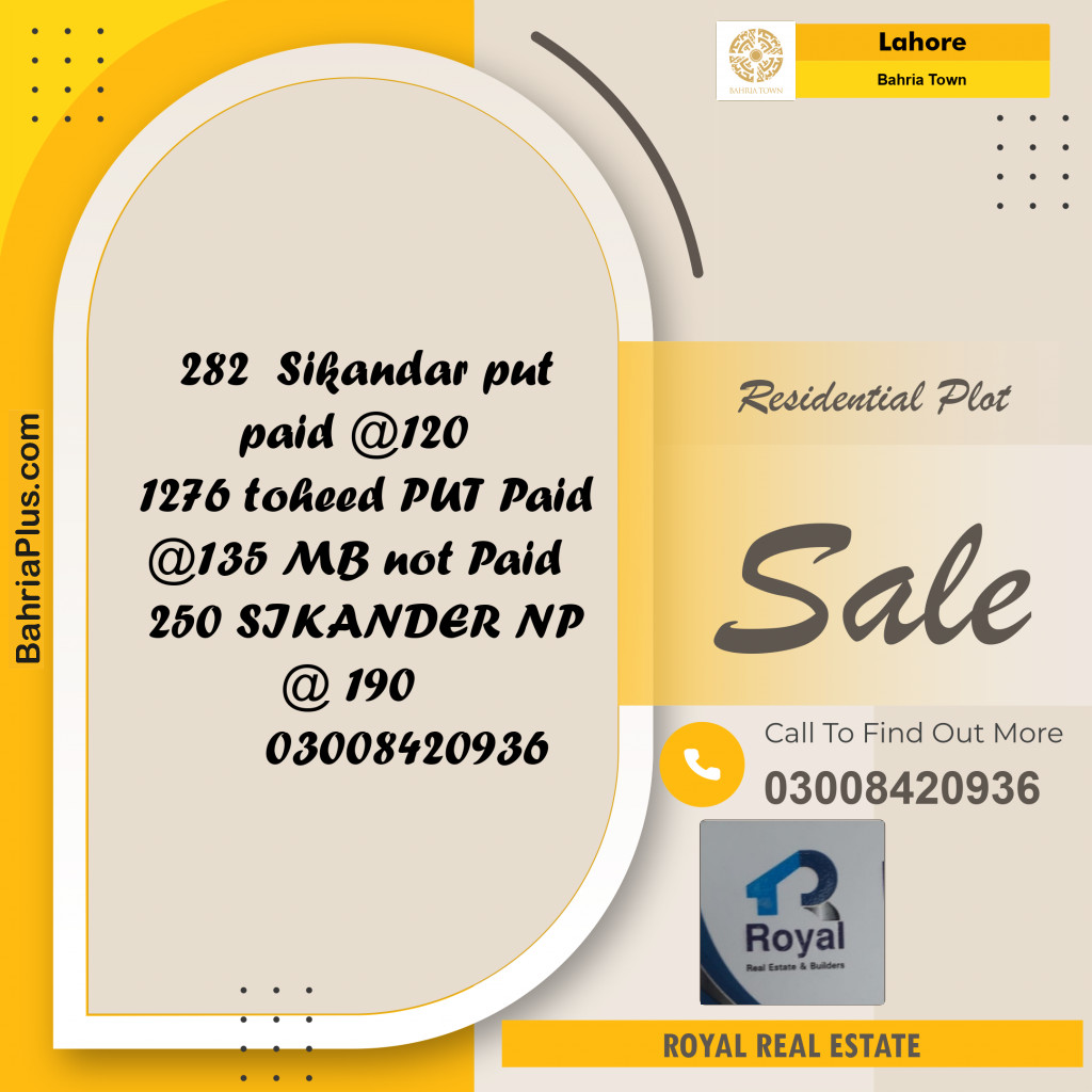 10 Marla Residential Plot for Sale in Bahria Town, Lahore - (BP-206449)
