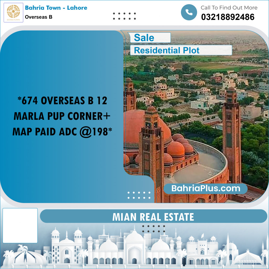 10 Marla Residential Plot for Sale in Overseas B -  Bahria Town, Lahore - (BP-206462)