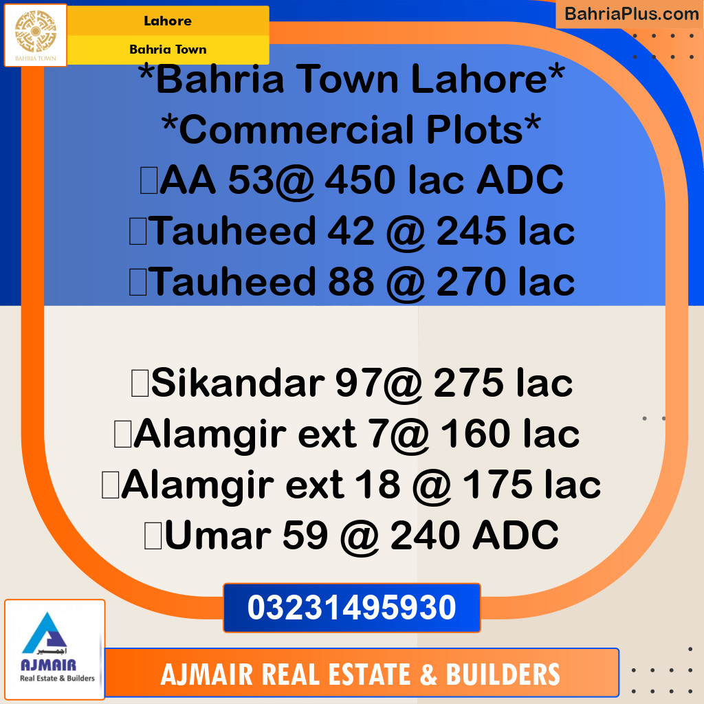 Commercial Plot for Sale in Bahria Town, Lahore - (BP-206507)