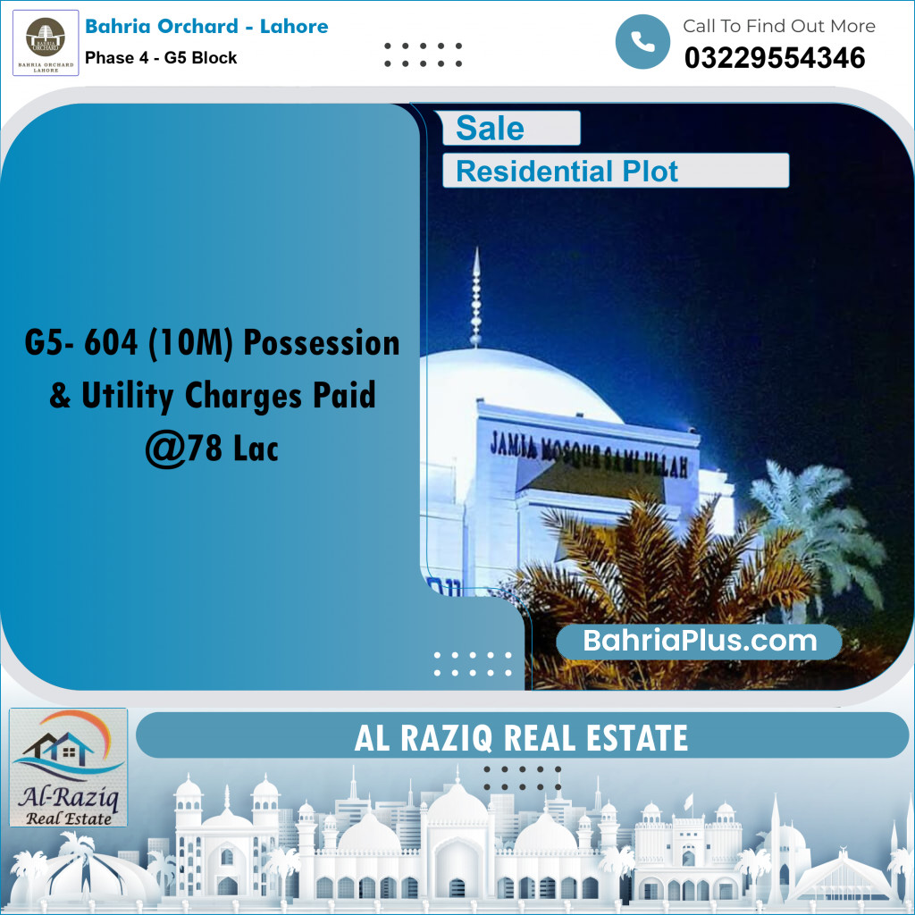 10 Marla Residential Plot for Sale in Phase 4 - G5 Block -  Bahria Orchard, Lahore - (BP-206510)
