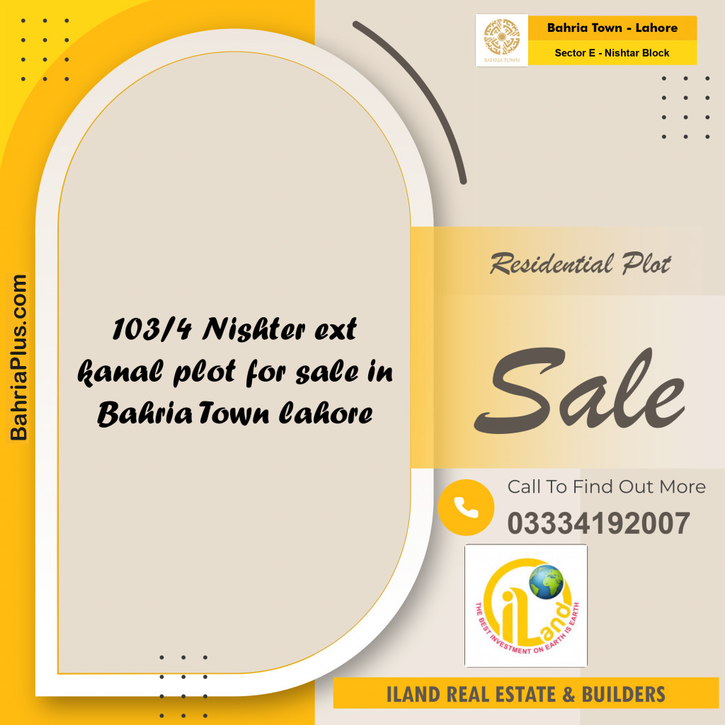 Residential Plot for Sale in Sector E - Nishtar Block -  Bahria Town, Lahore - (BP-206512)
