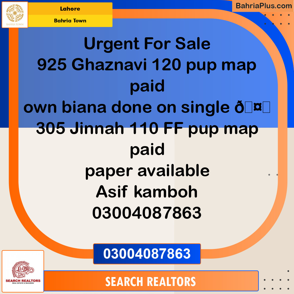 Residential Plot for Sale in Bahria Town, Lahore - (BP-206515)
