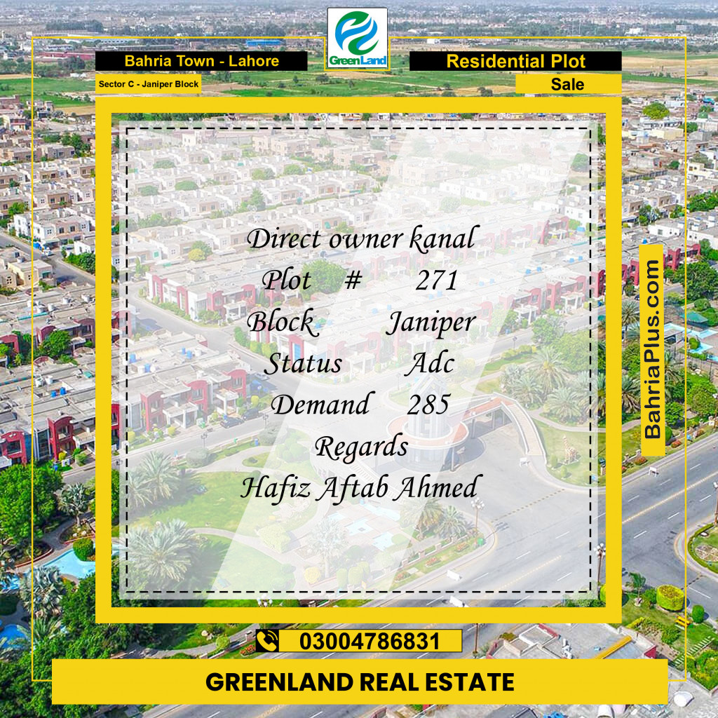 1 Kanal Residential Plot for Sale in Sector C - Janiper Block -  Bahria Town, Lahore - (BP-206519)