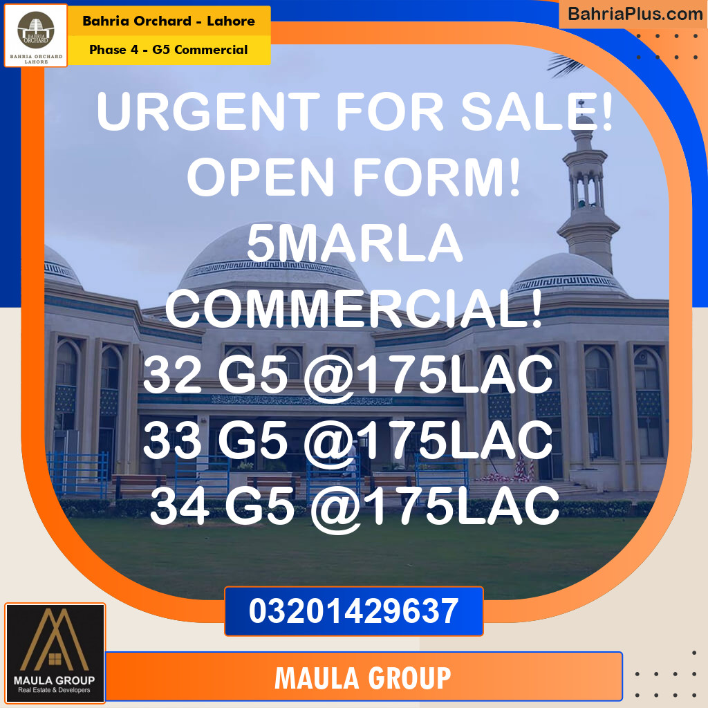 5 Marla Commercial Plot for Sale in Phase 4 - G5 Commercial -  Bahria Orchard, Lahore - (BP-206520)