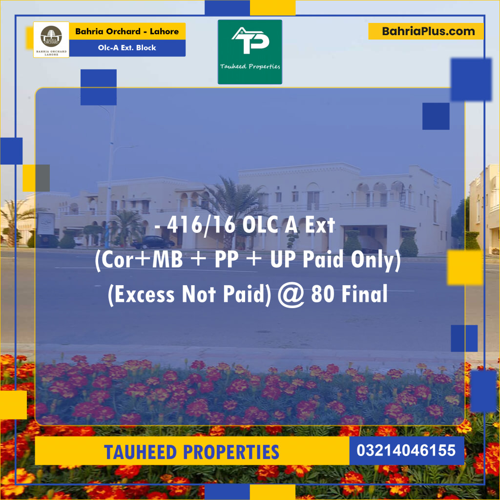 5 Marla Residential Plot for Sale in OLC-A Ext. Block -  Bahria Orchard, Lahore - (BP-206543)