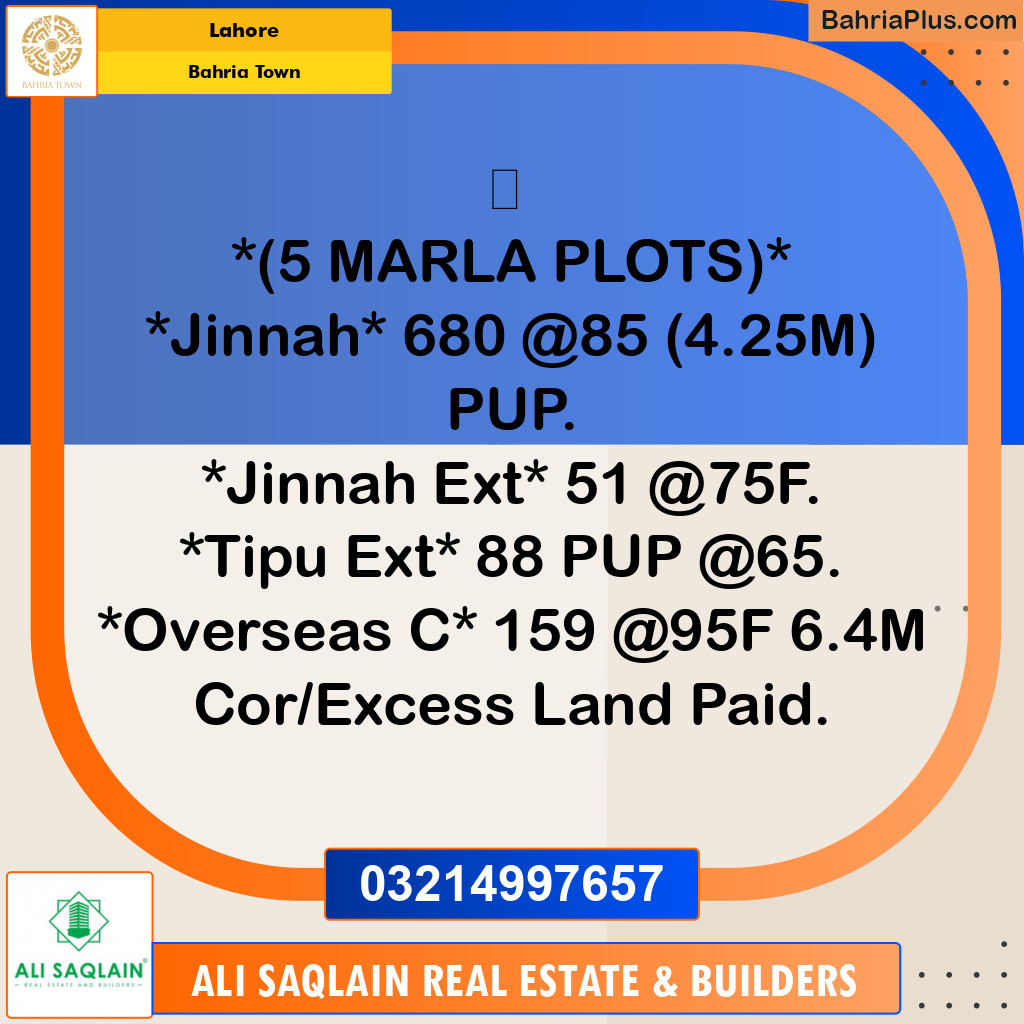 Residential Plot for Sale in Bahria Town, Lahore - (BP-206613)