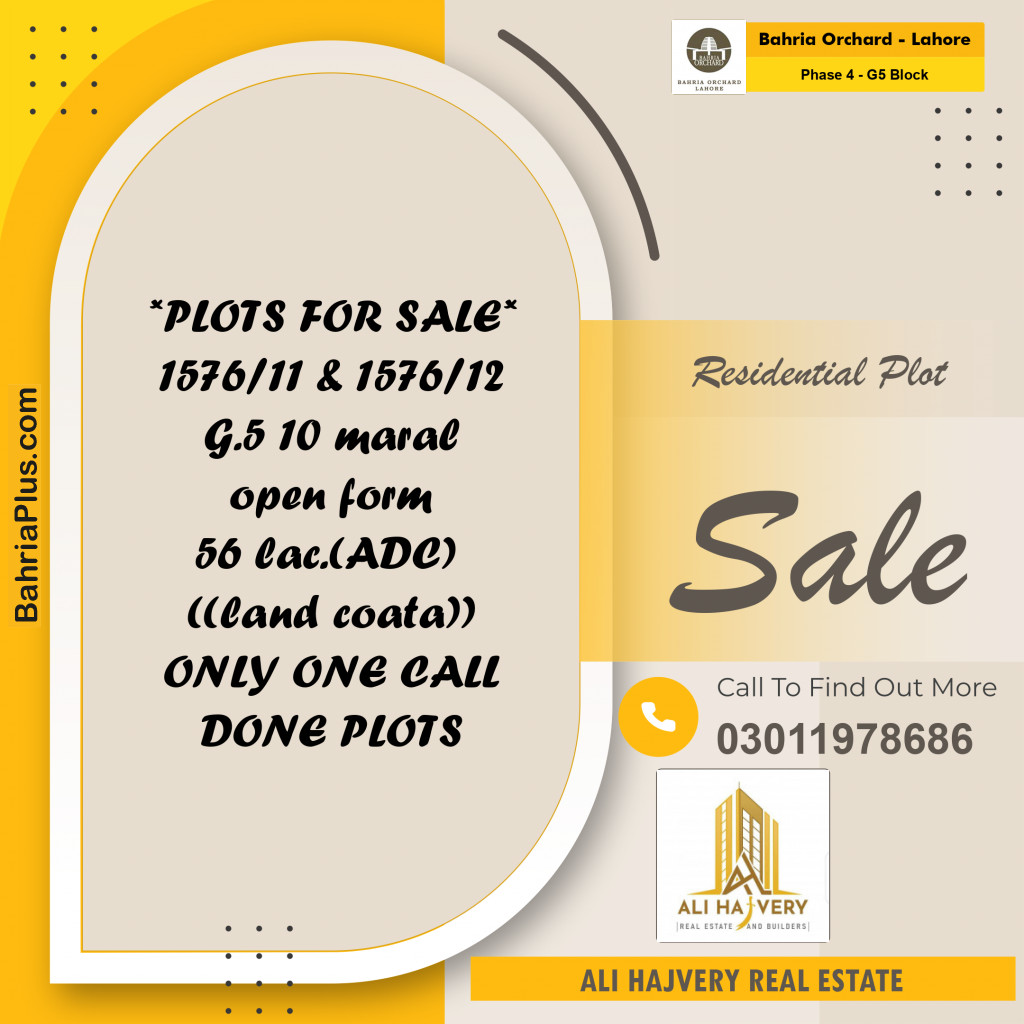 10 Marla Residential Plot for Sale in Phase 4 - G5 Block -  Bahria Orchard, Lahore - (BP-206645)