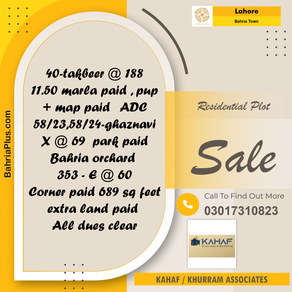 Residential Plot for Sale in Bahria Town, Lahore - (BP-206646)