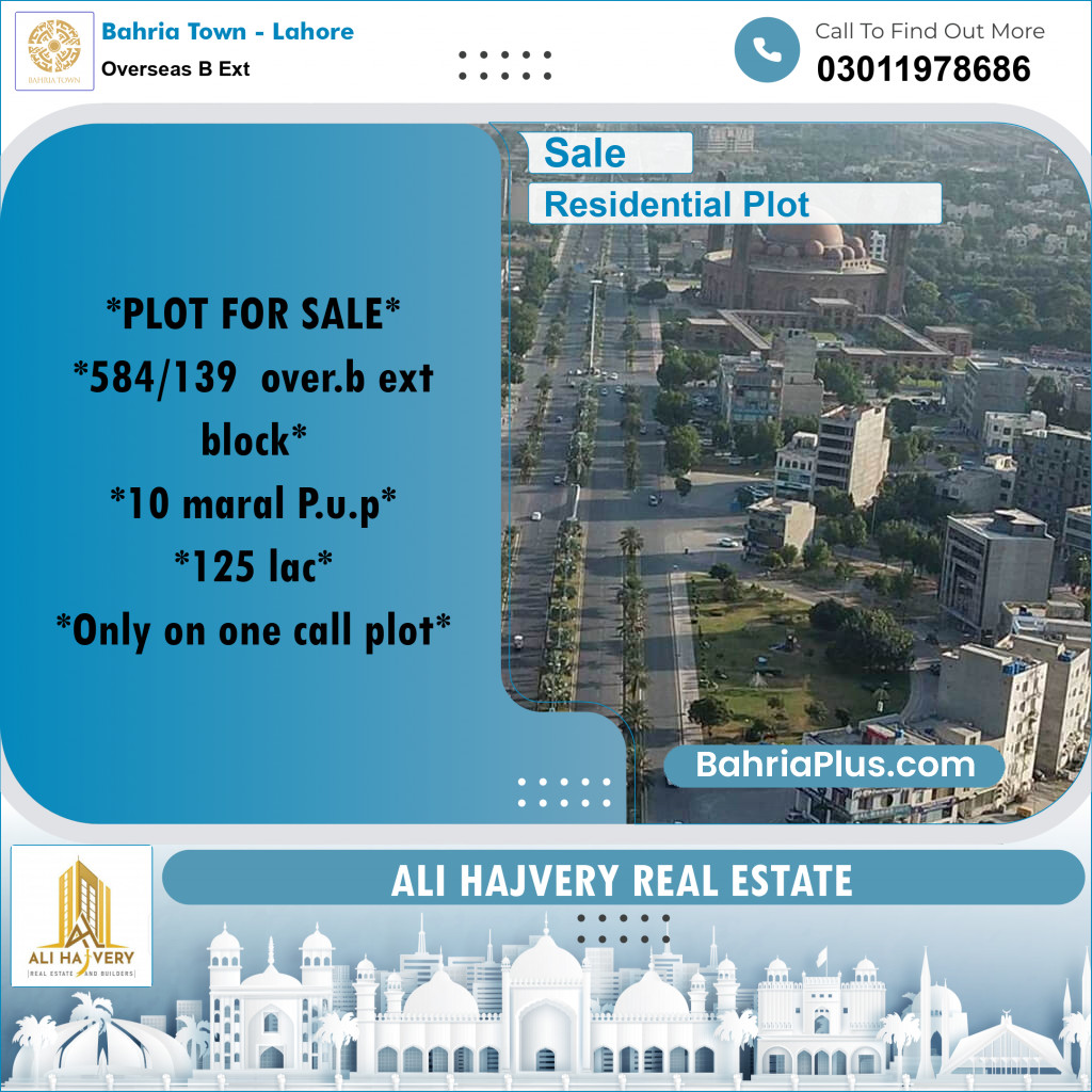 10 Marla Residential Plot for Sale in Overseas B Ext -  Bahria Town, Lahore - (BP-206650)