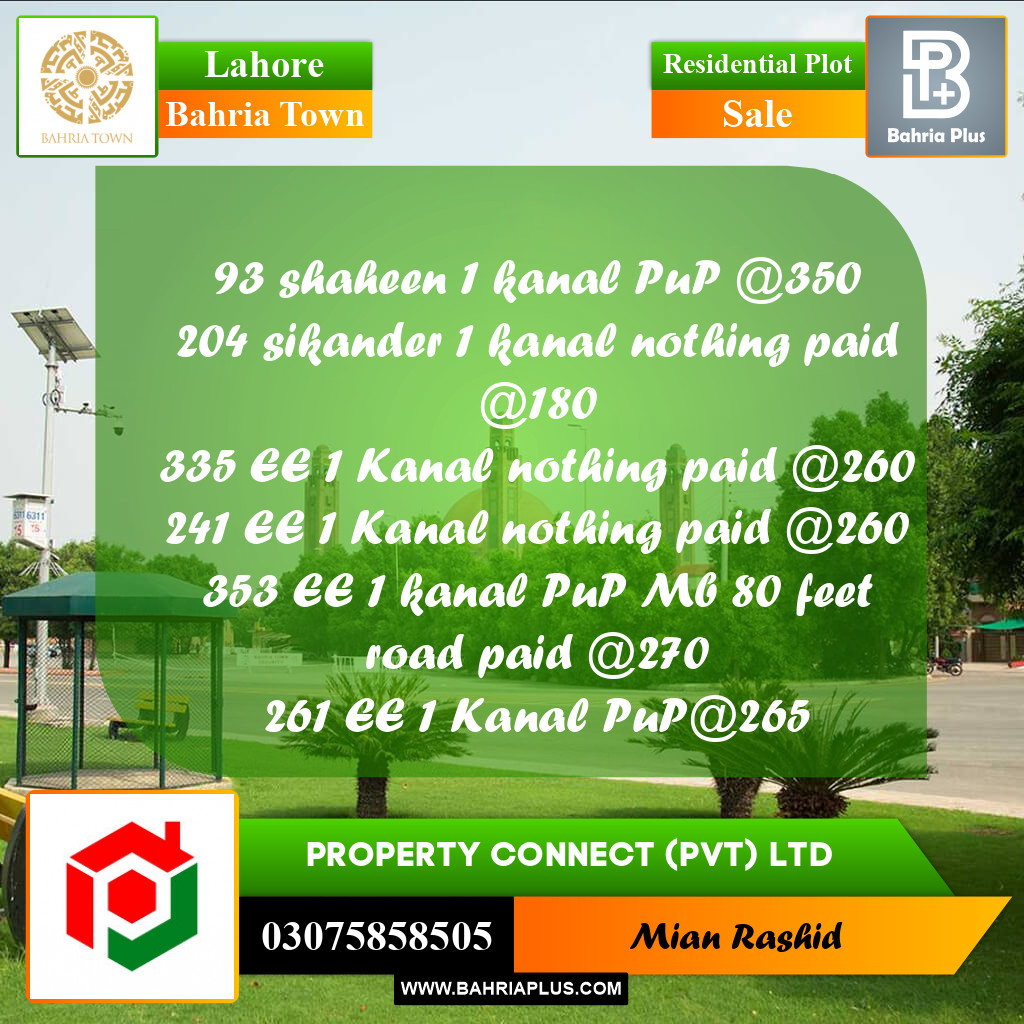 1 Kanal Residential Plot for Sale in Bahria Town, Lahore - (BP-206715)