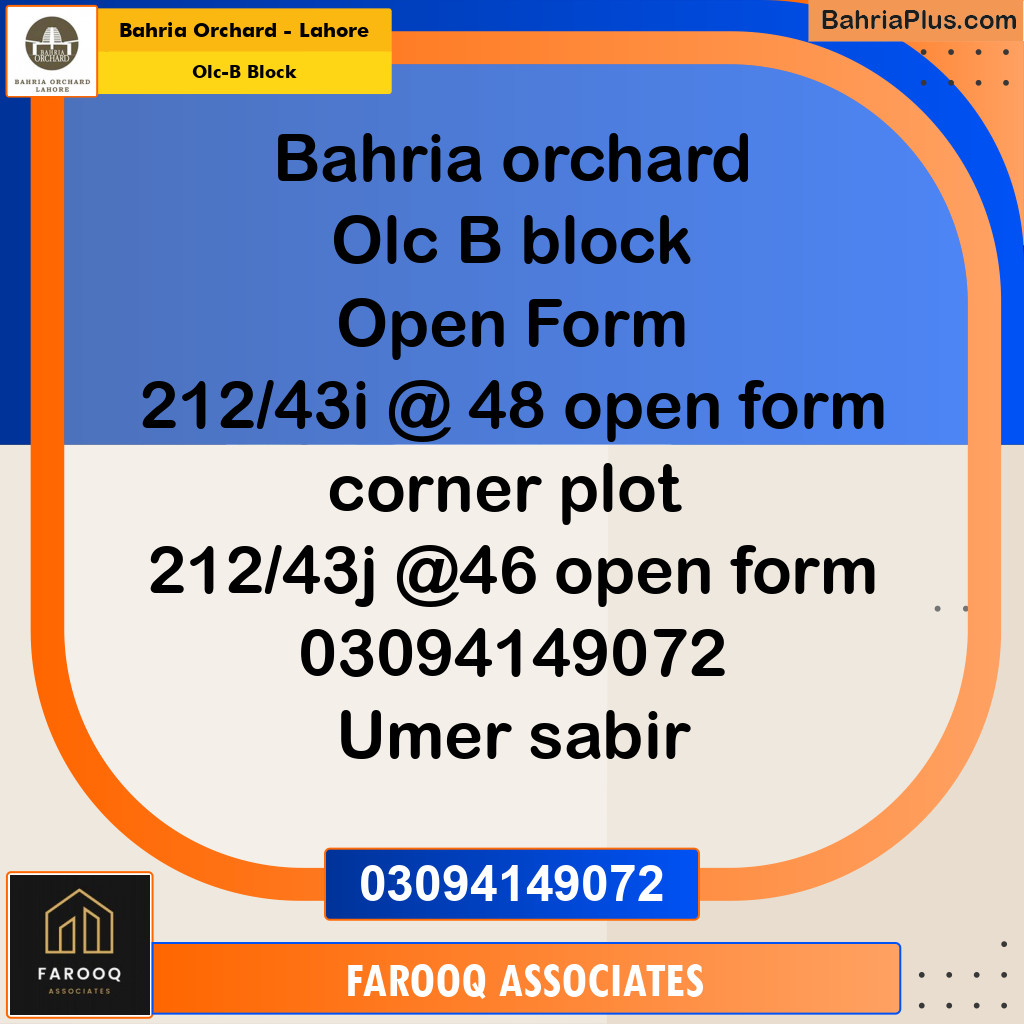 5 Marla Residential Plot for Sale in OLC-B Block -  Bahria Orchard, Lahore - (BP-206719)