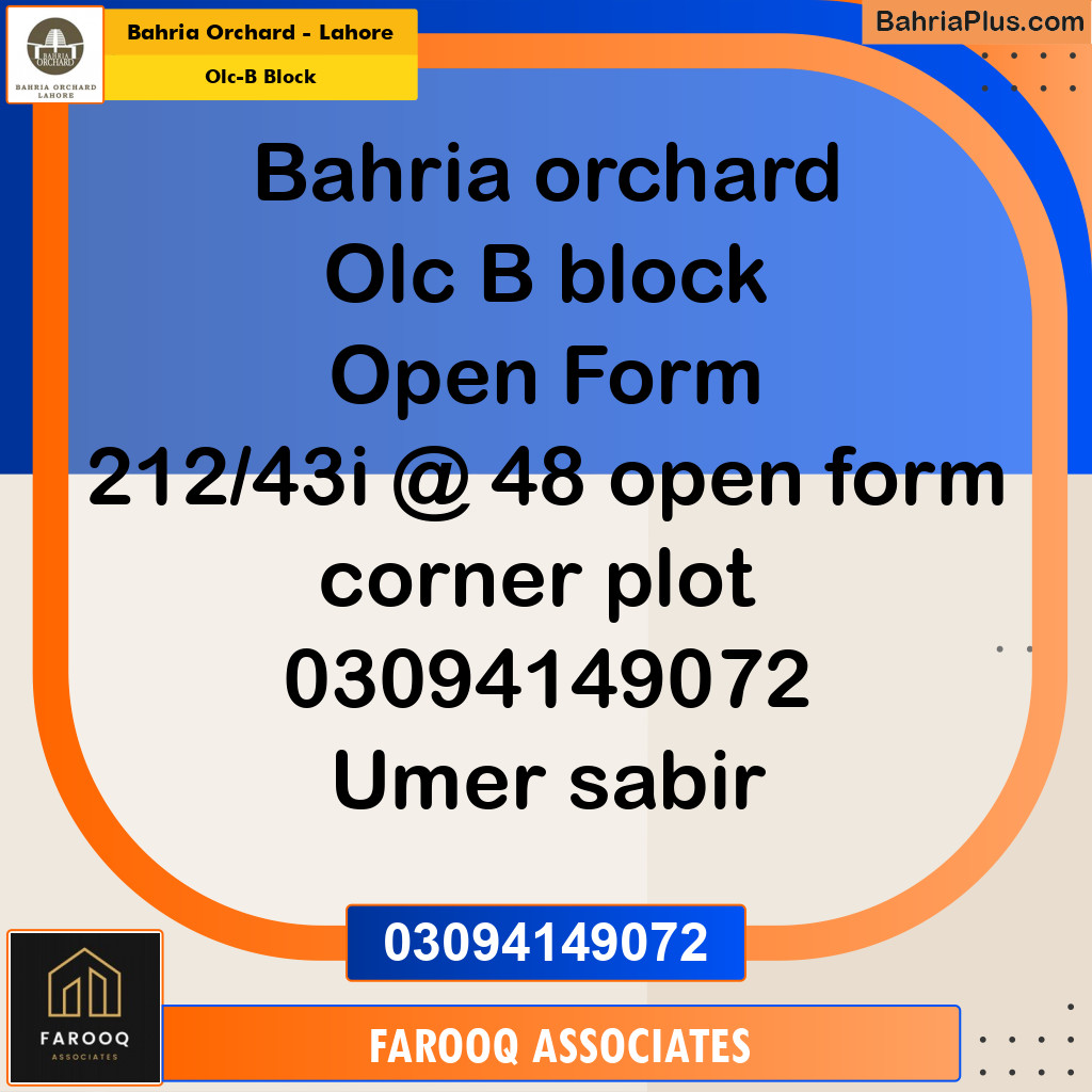 5 Marla Residential Plot for Sale in OLC-B Block -  Bahria Orchard, Lahore - (BP-206722)