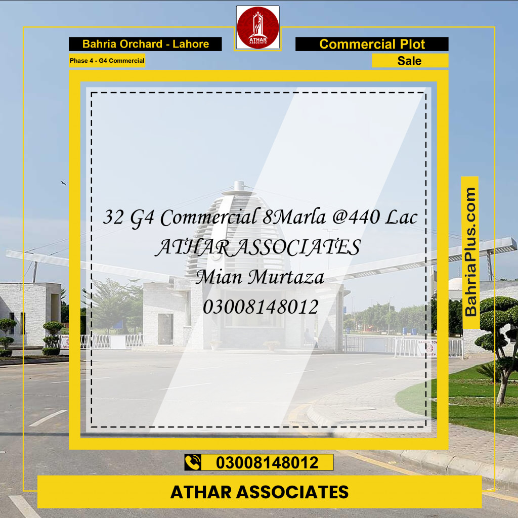 8 Marla Commercial Plot for Sale in Phase 4 - G4 Commercial -  Bahria Orchard, Lahore - (BP-206732)