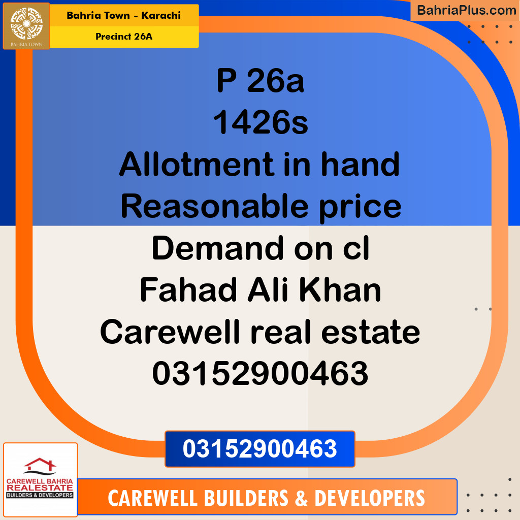 125 Sq. Yards Residential Plot for Sale in Precinct 26A -  Bahria Town, Karachi - (BP-206754)