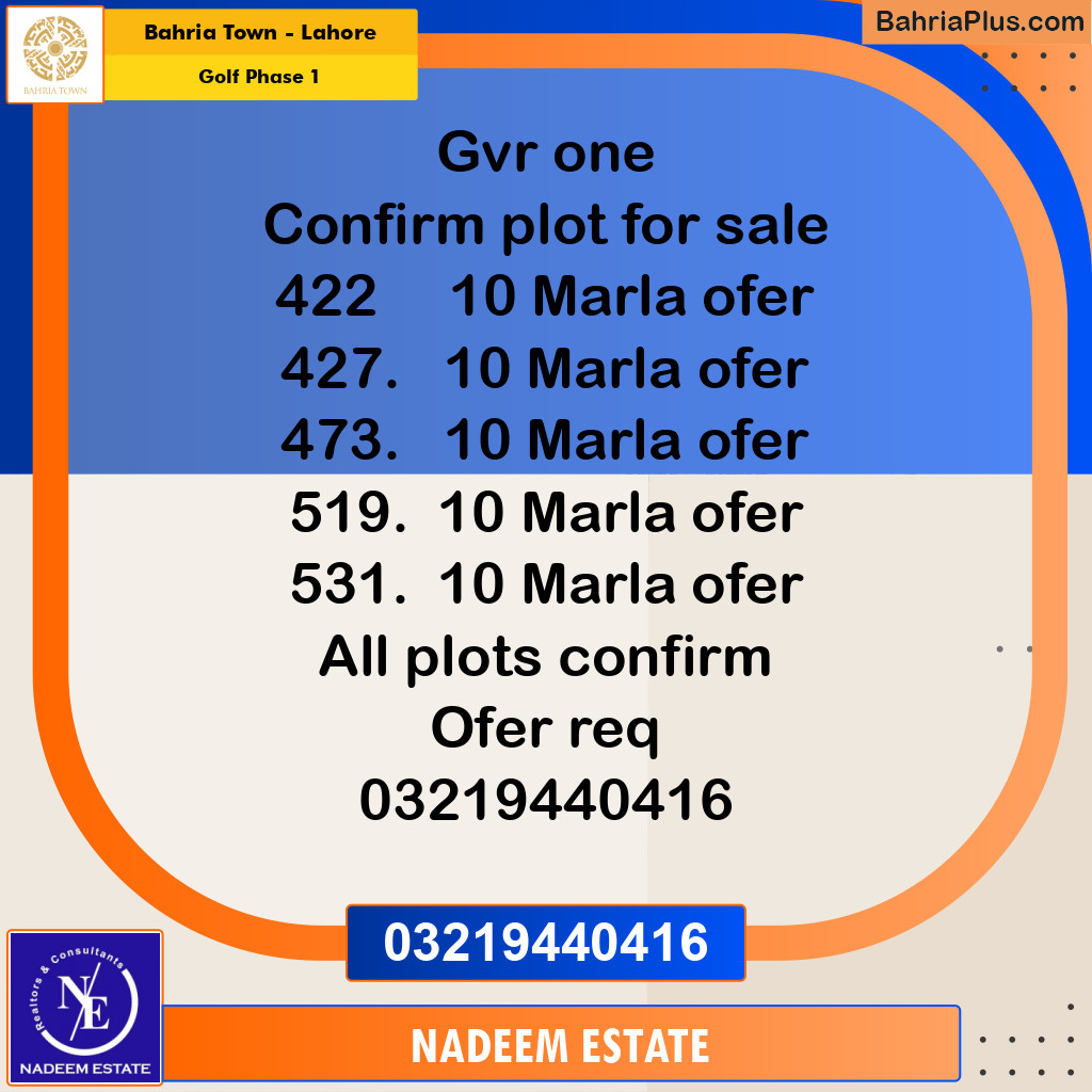 Residential Plot for Sale in Golf Phase 1 -  Bahria Town, Lahore - (BP-206764)
