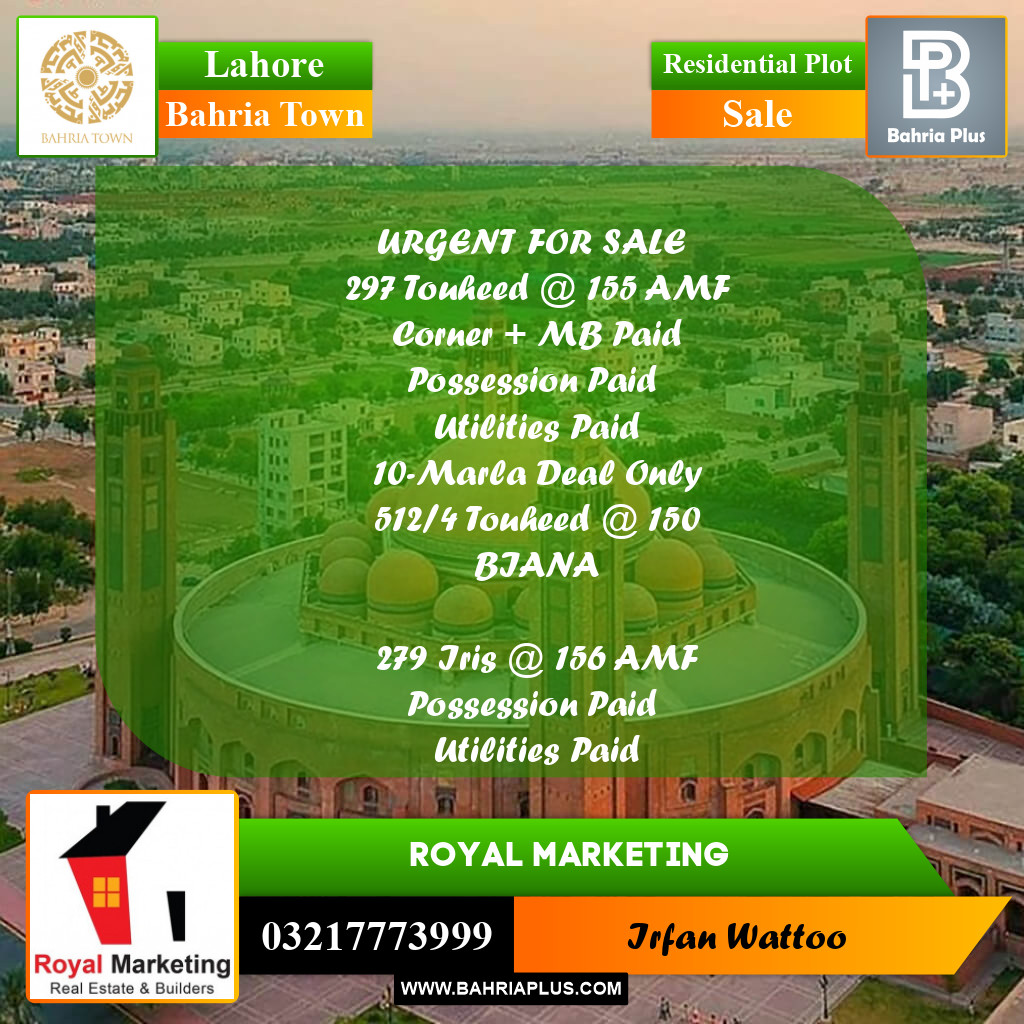 Residential Plot for Sale in Bahria Town, Lahore - (BP-206793)