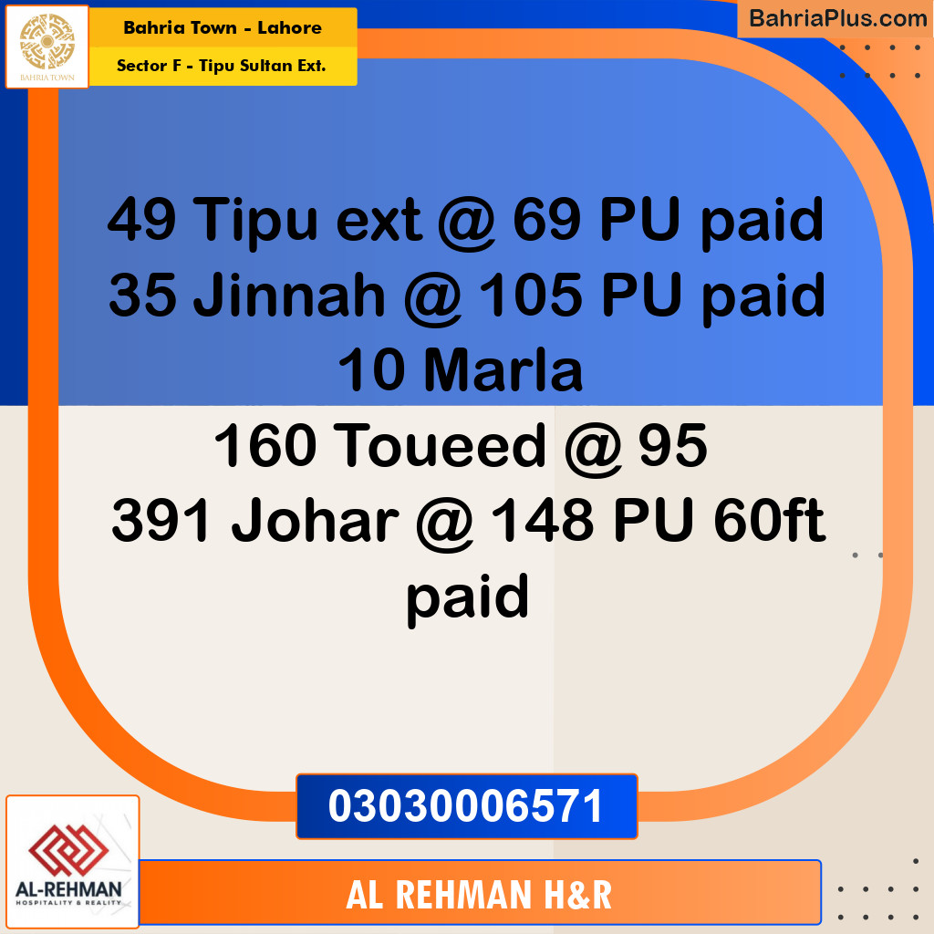 5 Marla Residential Plot for Sale in Sector F - Tipu Sultan Ext. -  Bahria Town, Lahore - (BP-206817)