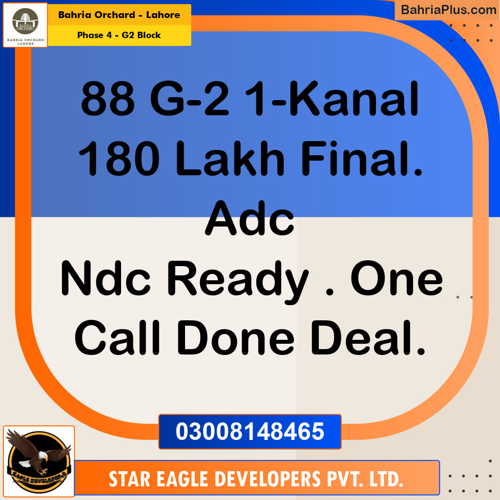 1 Kanal Residential Plot for Sale in Phase 4 - G2 Block -  Bahria Orchard, Lahore - (BP-206827)