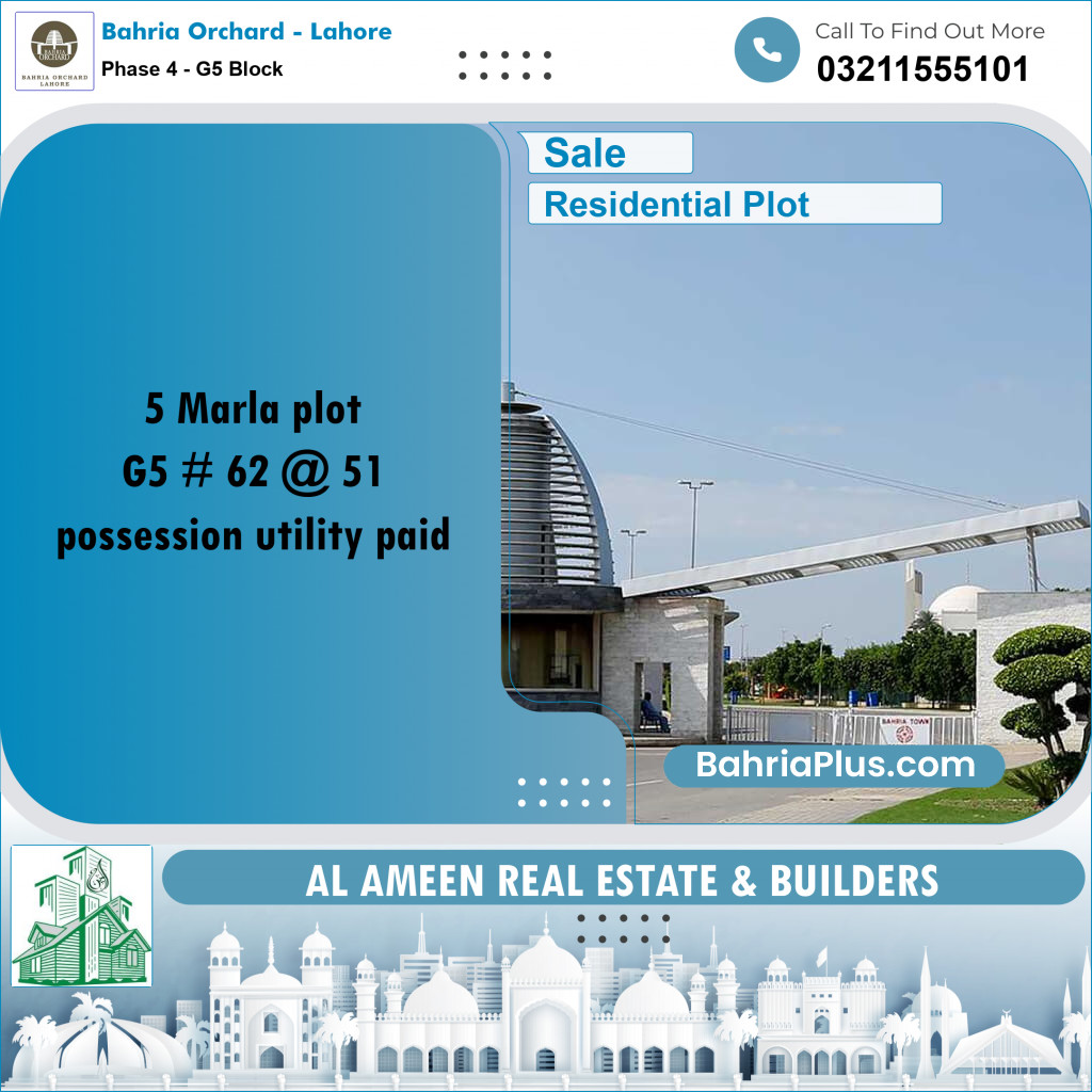 5 Marla Residential Plot for Sale in Phase 4 - G5 Block -  Bahria Orchard, Lahore - (BP-206840)