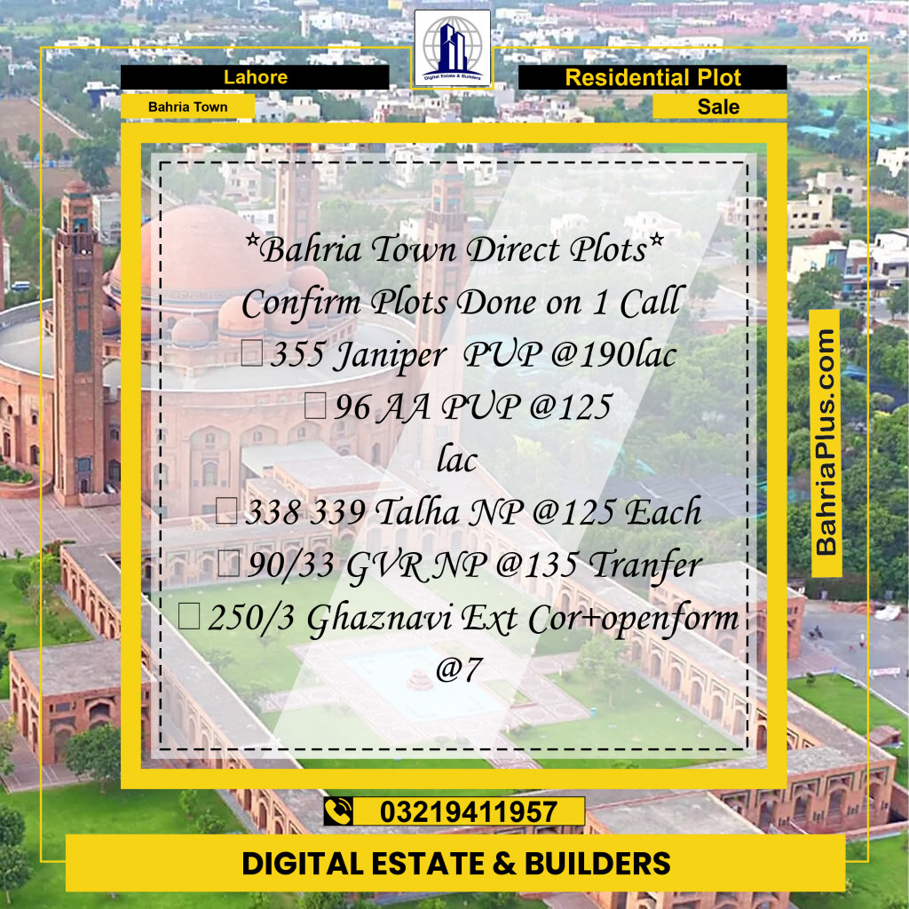 Residential Plot for Sale in Bahria Town, Lahore - (BP-206848)