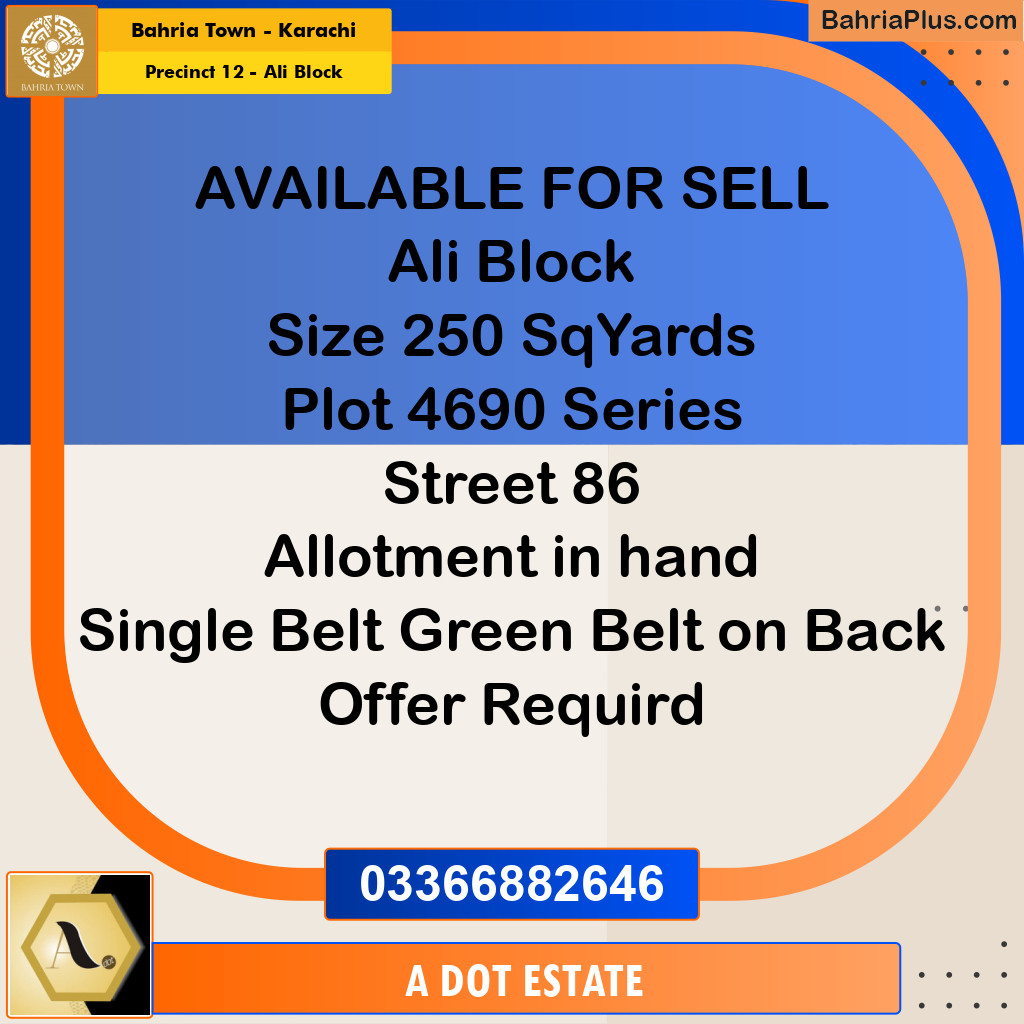 250 Sq. Yards Residential Plot for Sale in Precinct 12 - Ali Block -  Bahria Town, Karachi - (BP-206879)
