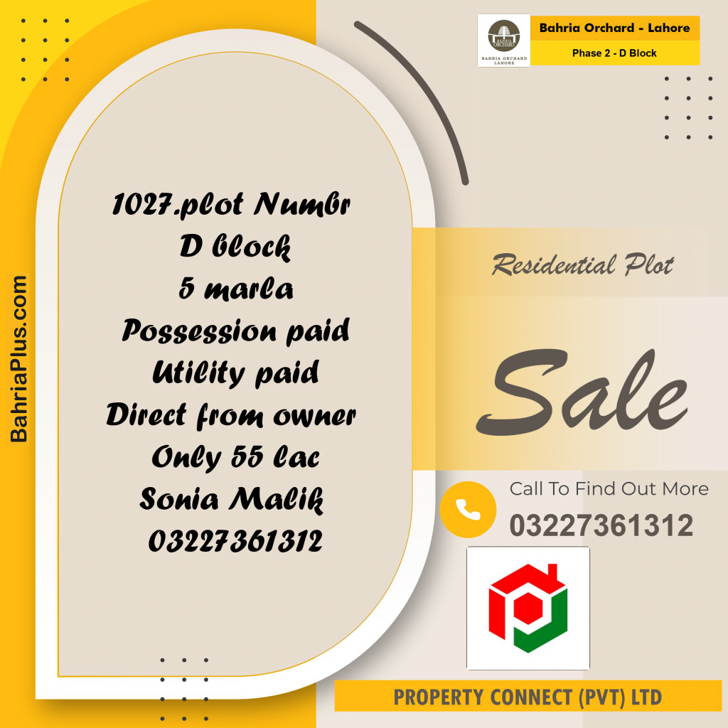 5 Marla Residential Plot for Sale in Phase 2 - D Block -  Bahria Orchard, Lahore - (BP-206895)