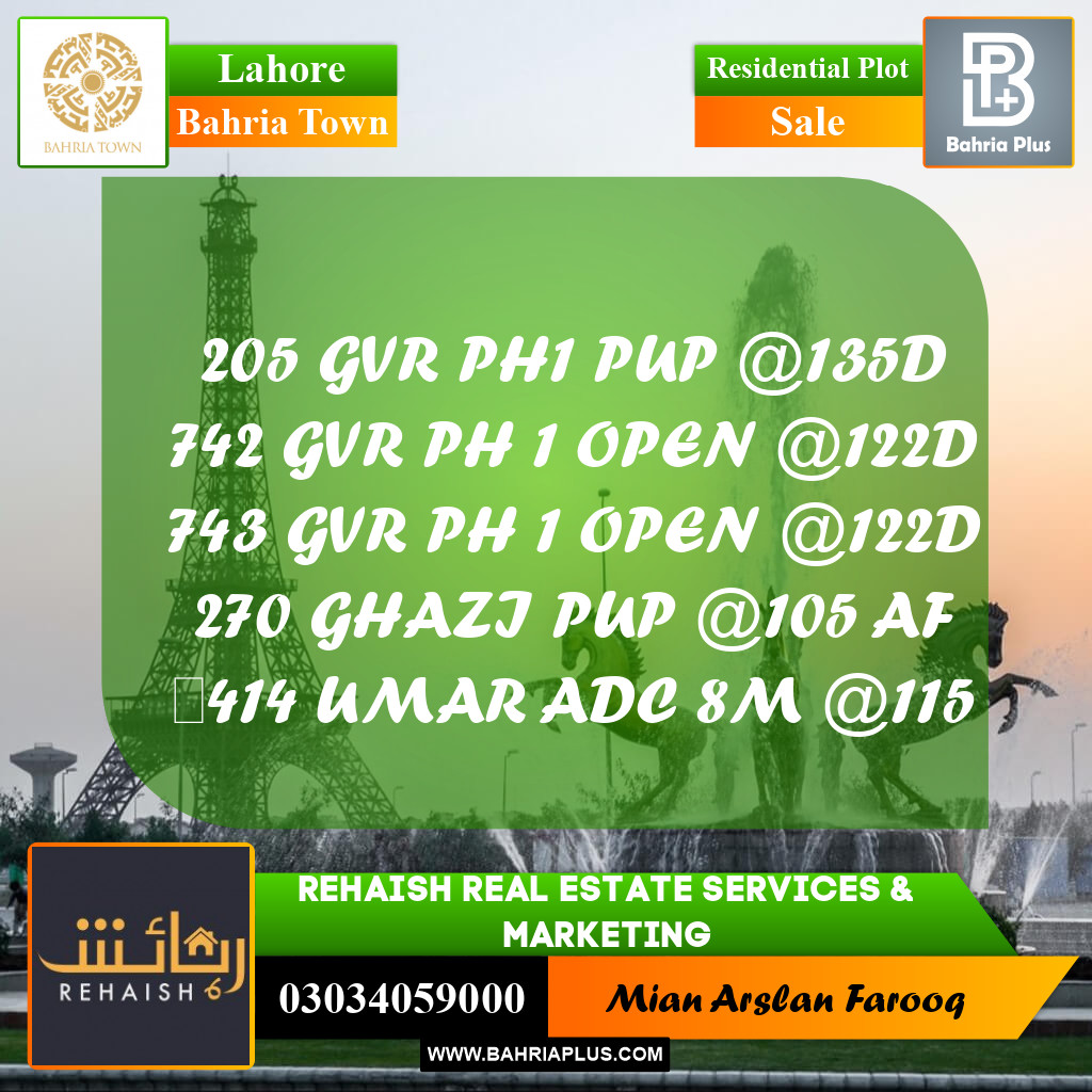 Residential Plot for Sale in Bahria Town, Lahore - (BP-206927)