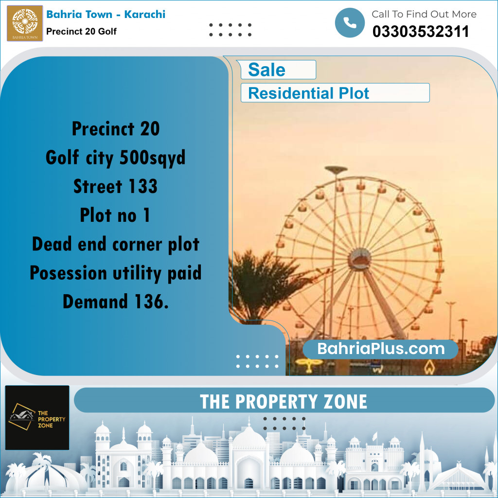 500 Sq. Yards Residential Plot for Sale in Precinct 20 Golf -  Bahria Town, Karachi - (BP-206987)